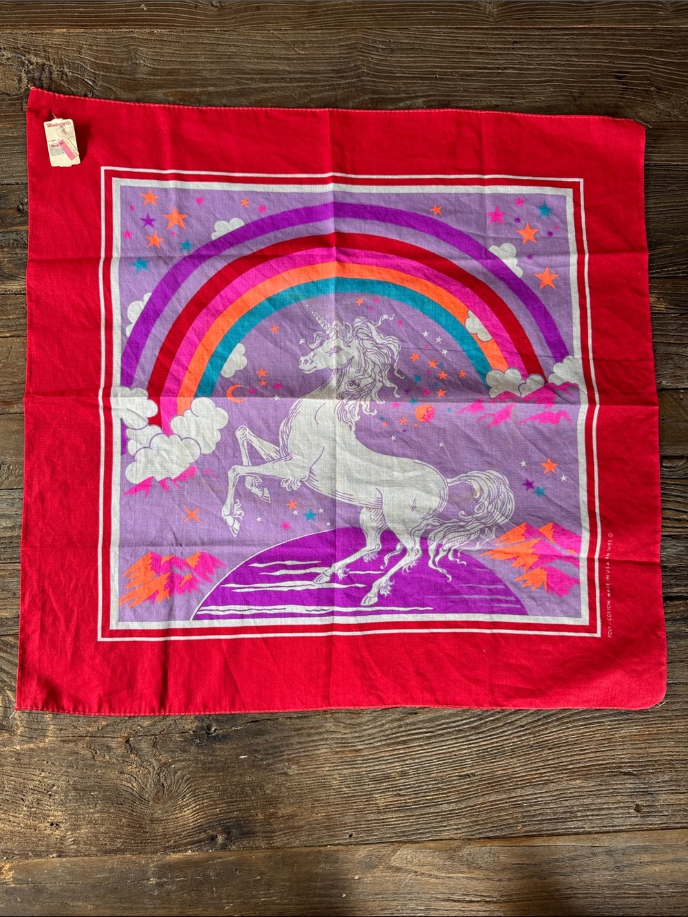 Woolworths vintage 1970’s-80’s cotton blend unicorn rainbow bandanna scarf NWT